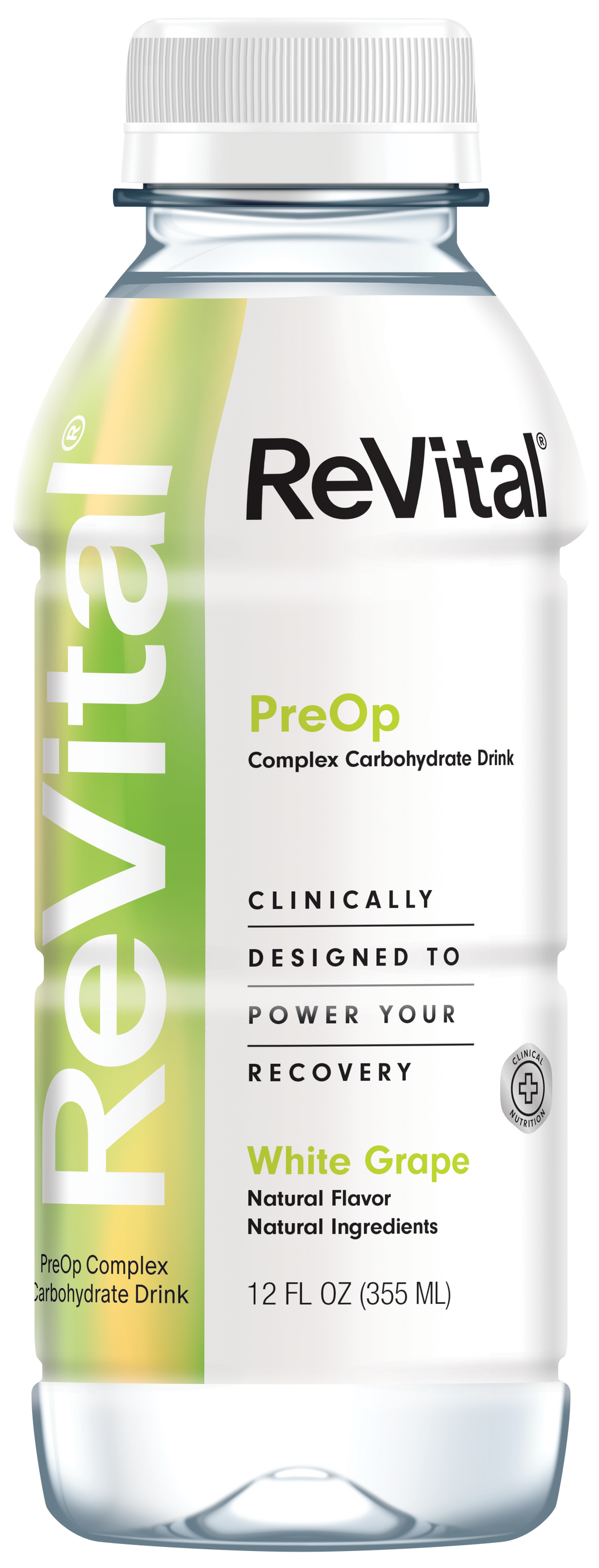 ReVital Nutritional Beverage, 12oz Clear Carbohydrate Pre-Surgery PreOp Drink 12 Bottle CASE Kit A — White Grape Flavor (Bulk)