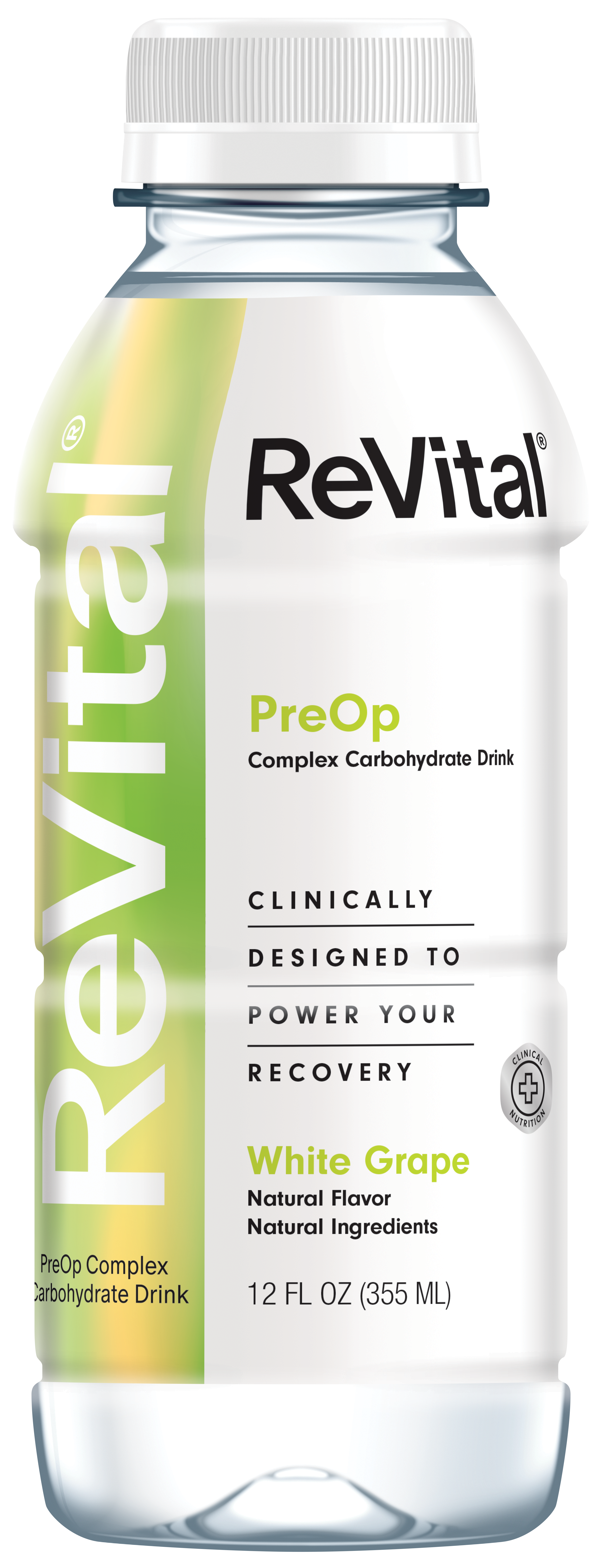 ReVital Nutritional Beverage, 12oz Clear Carbohydrate Pre-Surgery PreOp Drink 12 Bottle CASE Kit A — White Grape Flavor (Bulk)