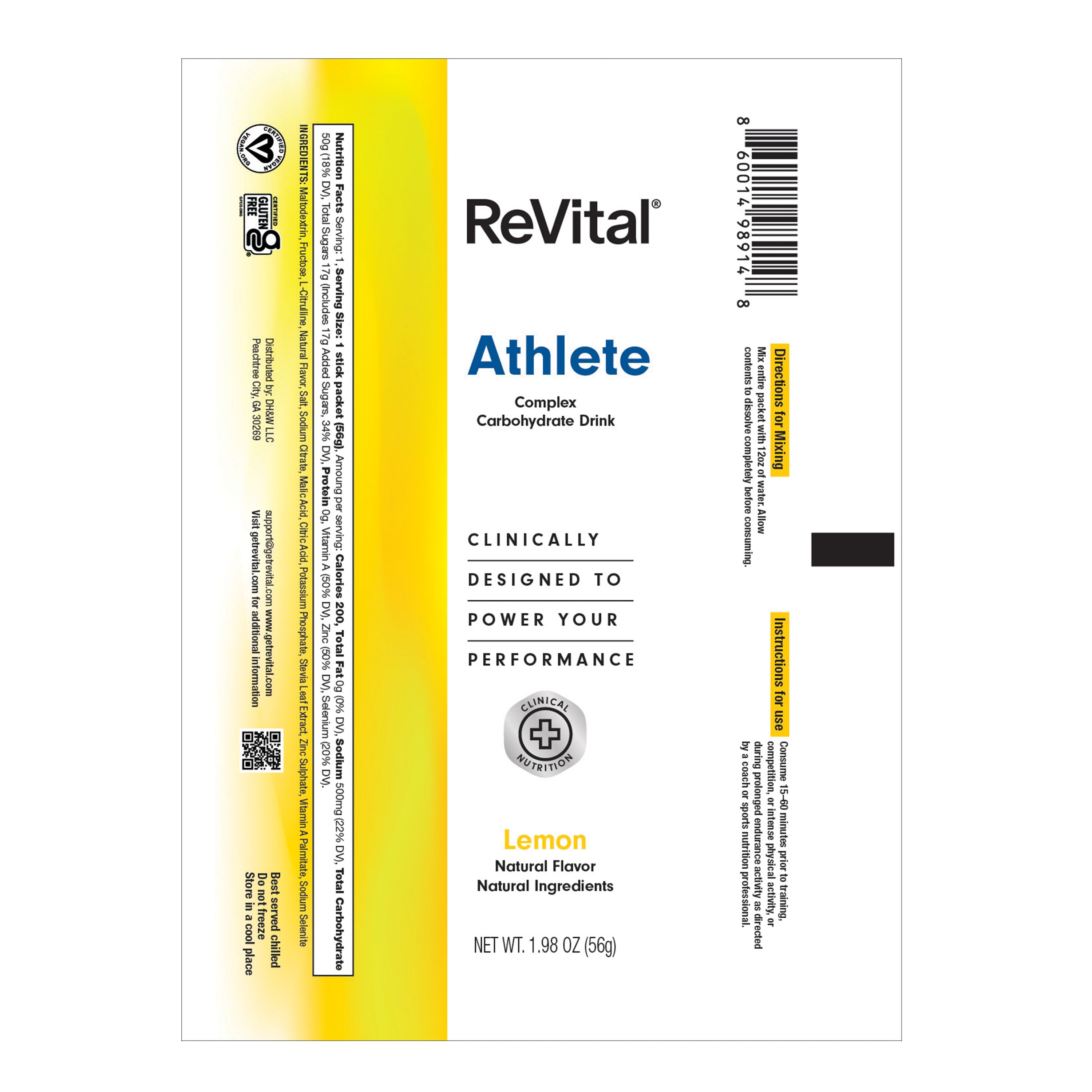 ReVital Nutritional Beverage, 12oz Powdered Drink Mix, Clear Carbohydrate Athlete & Plus+ 4-Pack Powder Sticks Mix Kit L, Lemon Flavor