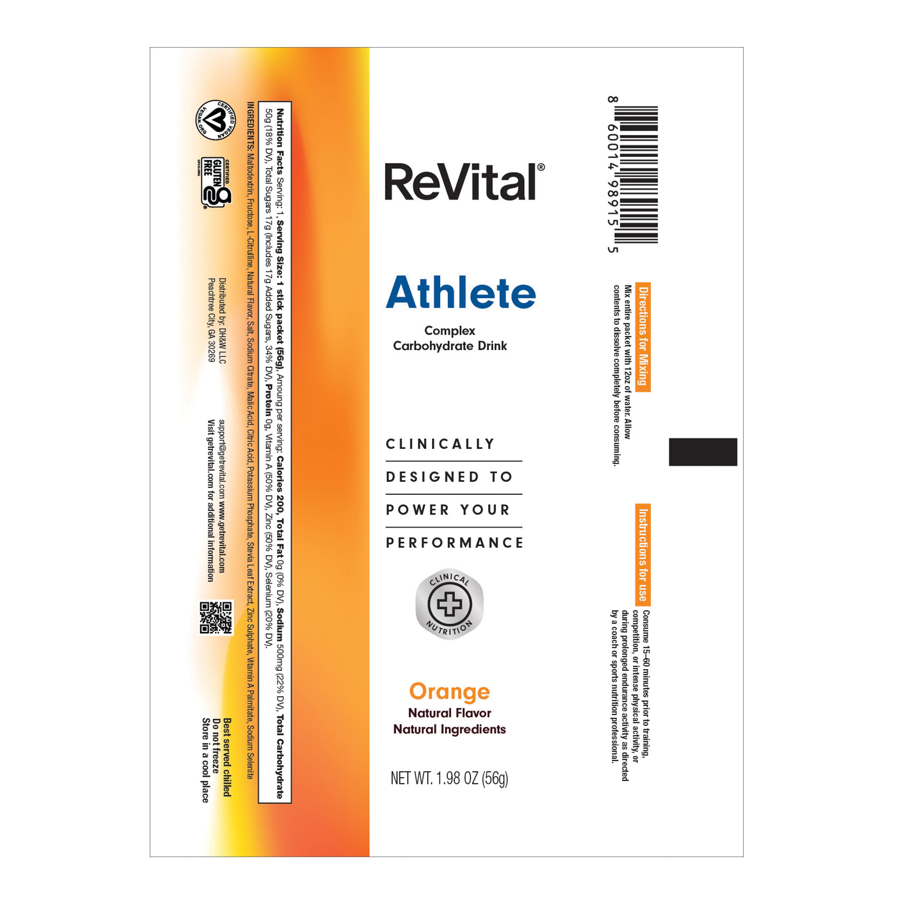 ReVital Nutritional Beverage, 12oz Powdered Drink Mix, Clear Carbohydrate Athlete & Plus+ 4-Pack Powder Sticks Mix Kit K, Orange Flavor