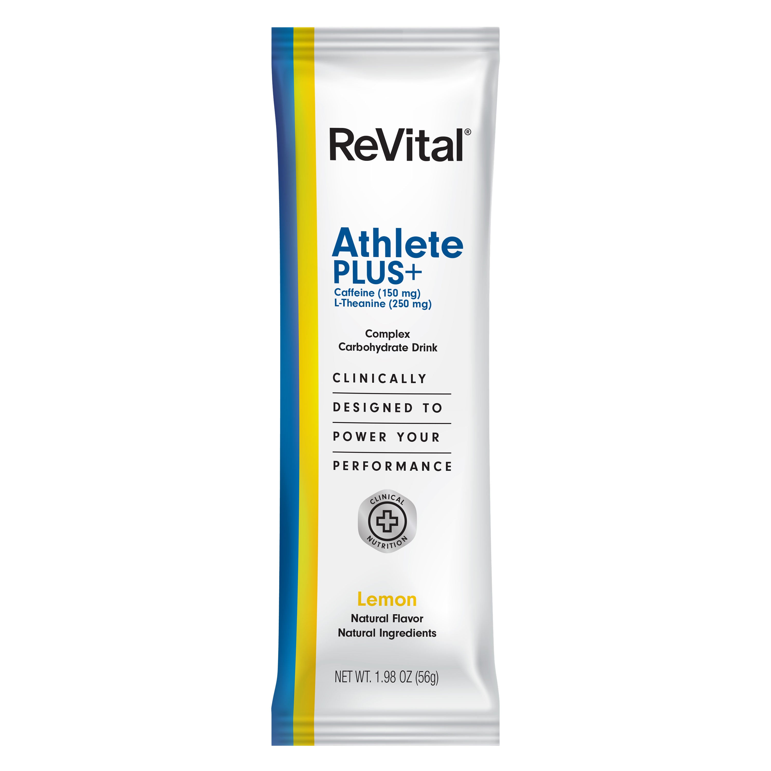 ReVital Nutritional Beverage, 12oz Powdered Drink Mix, Clear Carbohydrate Athlete & Plus+ 4-Pack Powder Sticks Mix Kit L, Lemon Flavor