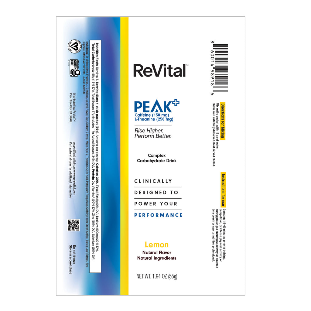 ReVital Nutritional Beverage, 12oz Powdered Drink Mix, Clear Carbohydrate PEAK+ Drink, Lemon Flavor