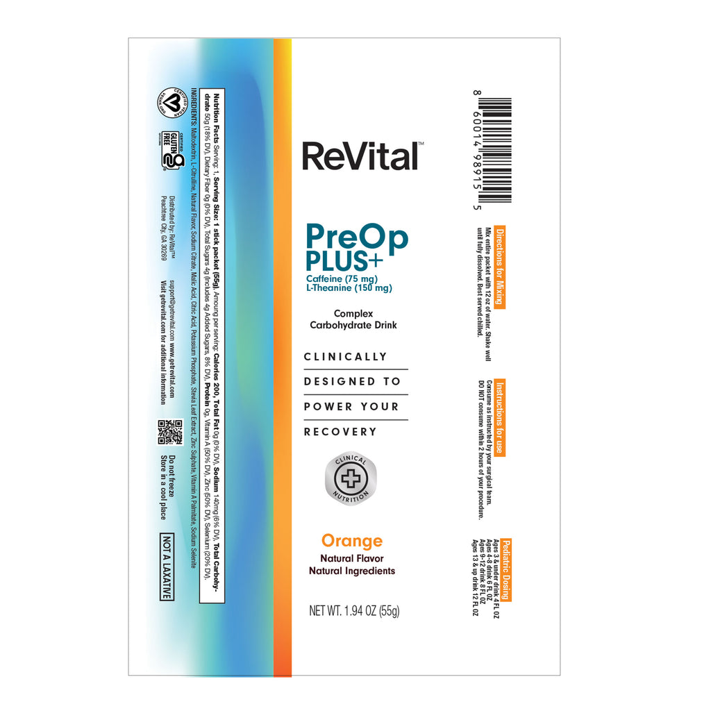 ReVital Nutritional Beverage, 12oz Powdered Drink Mix, Clear Carbohydrate Pre-Surgery PreOp Plus Drink, Orange Flavor