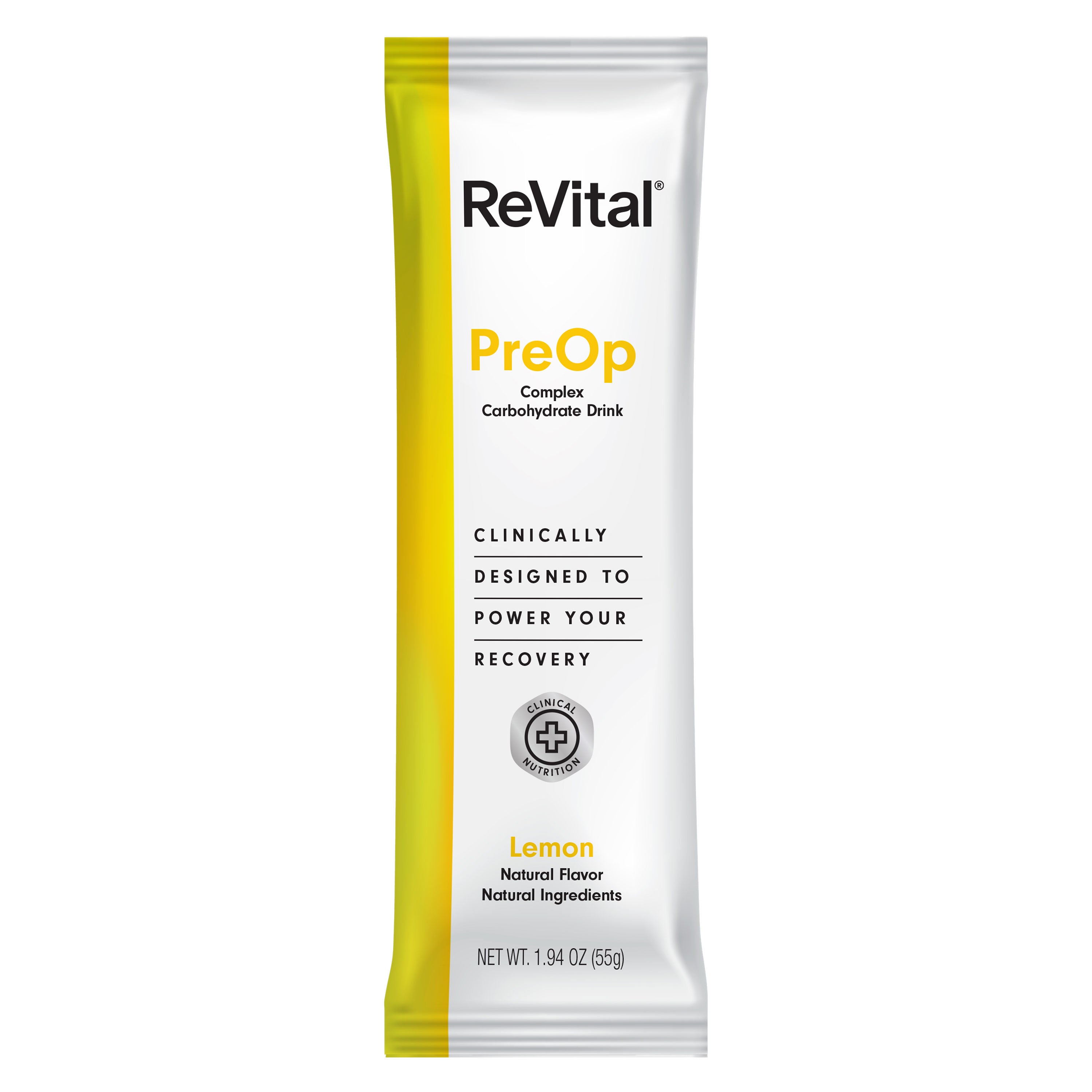 ReVital Nutritional Beverage, 12oz Powdered Drink Mix, Clear Carbohydrate Pre-Surgery PreOp 12 Powder Sticks CASE Kit D — Lemon Flavor (Bulk)