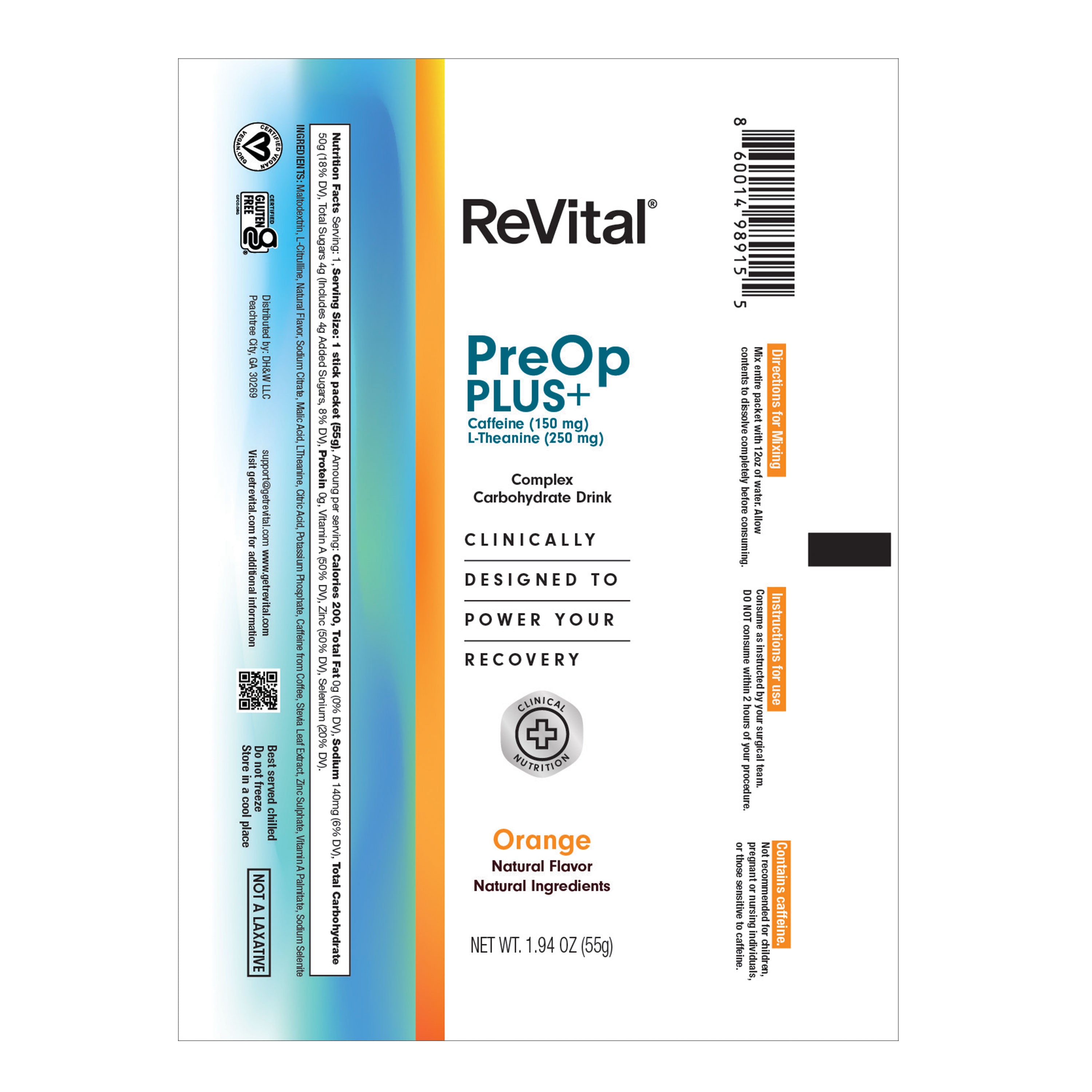 ReVital Nutritional Beverage, 12oz Powdered Drink Mix, Clear Carbohydrate Pre-Surgery PreOp Plus Drink, Orange Flavor