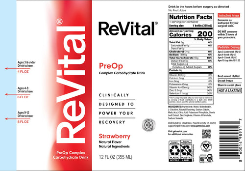 *ReVital Nutritional Beverage, 12oz Clear Carbohydrate Pre-Surgery PreOp Drink, Strawberry Flavor