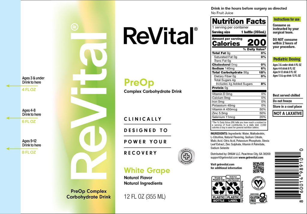 *ReVital Nutritional Beverage, 12oz Clear Carbohydrate Pre-Surgery PreOp Drink, White Grape Flavor