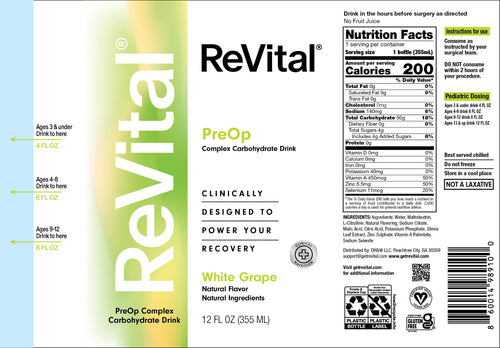 *ReVital Nutritional Beverage, 12oz Clear Carbohydrate Pre-Surgery PreOp Drink, White Grape Flavor