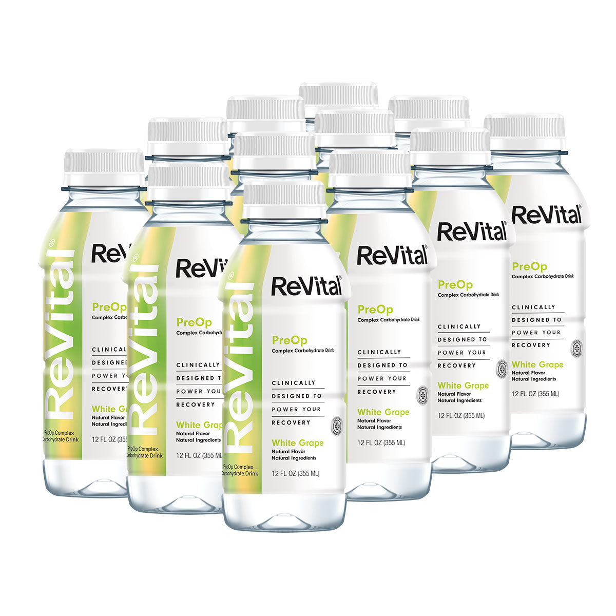ReVital Nutritional Beverage, 12oz Clear Carbohydrate Pre-Surgery PreOp Drink 12 Bottle CASE Kit A — White Grape Flavor (Bulk)