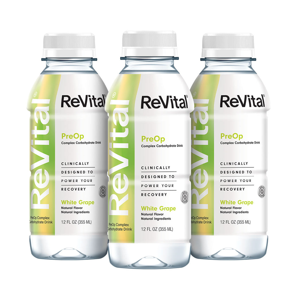 ReVital Nutritional Beverage, 12oz Clear Carbohydrate Pre-Surgery PreOp Drink 3-Pack Bottles Kit A, White Grape Flavor