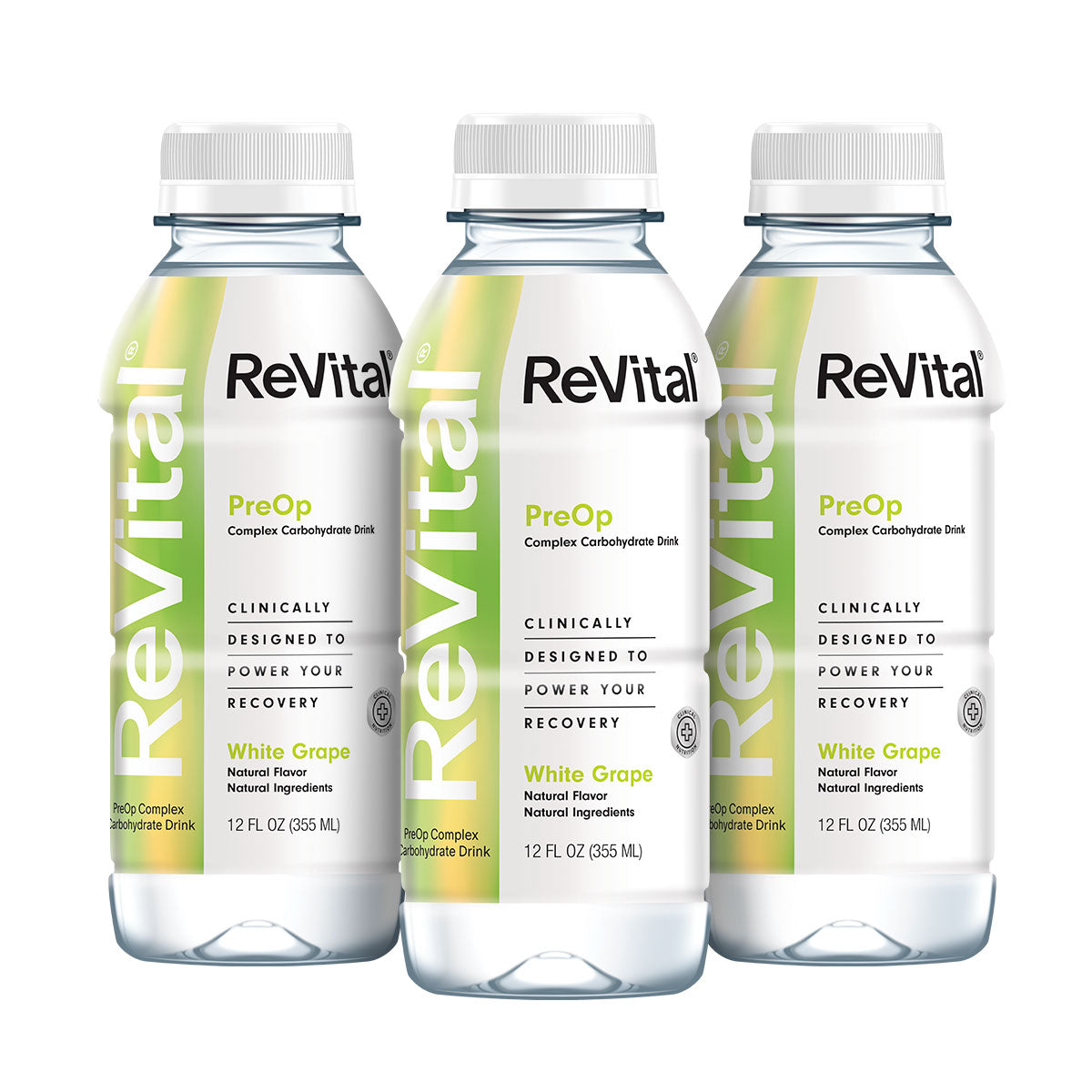 ReVital Nutritional Beverage, 12oz Clear Carbohydrate Pre-Surgery PreOp Drink 3-Pack Bottles Kit A, White Grape Flavor