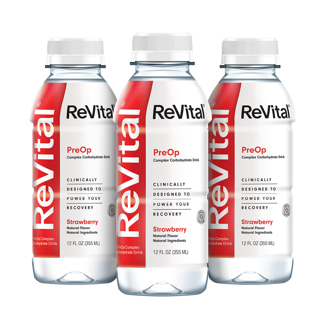 ReVital Nutritional Beverage, 12oz Clear Carbohydrate Pre-Surgery PreOp Drink 3-Pack Bottles Kit B, Strawberry Flavor