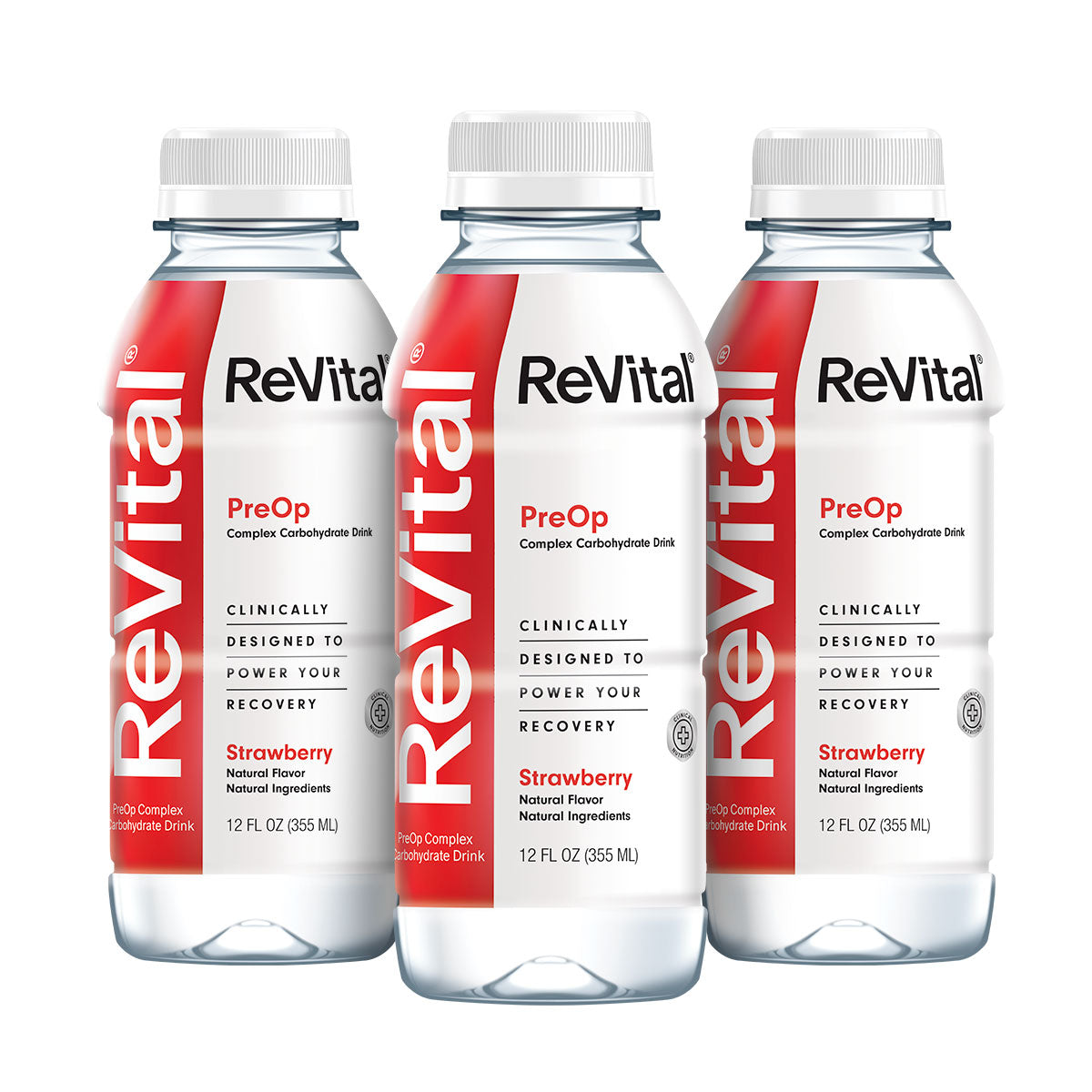 ReVital Nutritional Beverage, 12oz Clear Carbohydrate Pre-Surgery PreOp Drink 3-Pack Bottles Kit B, Strawberry Flavor