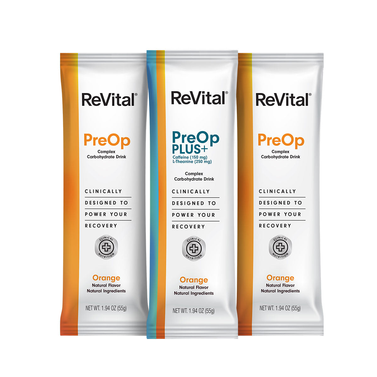ReVital Nutritional Beverage, 12oz Powdered Drink Mix, Clear Carbohydrate Pre-Surgery PreOp 3-Pack Mix Powder Sticks Kit C, Orange Flavor