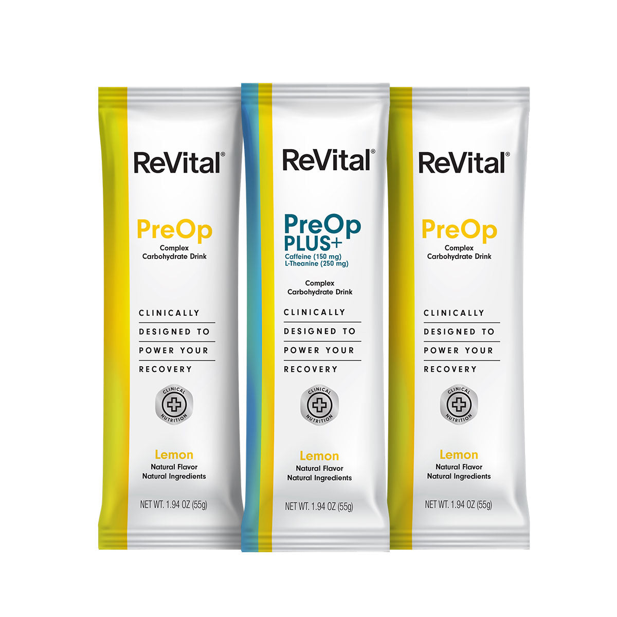 ReVital Nutritional Beverage, 12oz Powdered Drink Mix, Clear Carbohydrate Pre-Surgery PreOp 3-Pack Mix Powder Sticks Kit D, Lemon Flavor