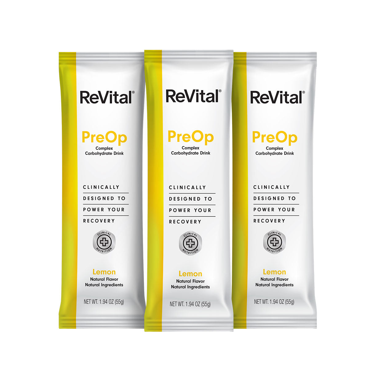 ReVital Nutritional Beverage, 12oz Powdered Drink Mix, Clear Carbohydrate Pre-Surgery PreOp 3-Pack Powder Sticks Kit F, Lemon Flavor