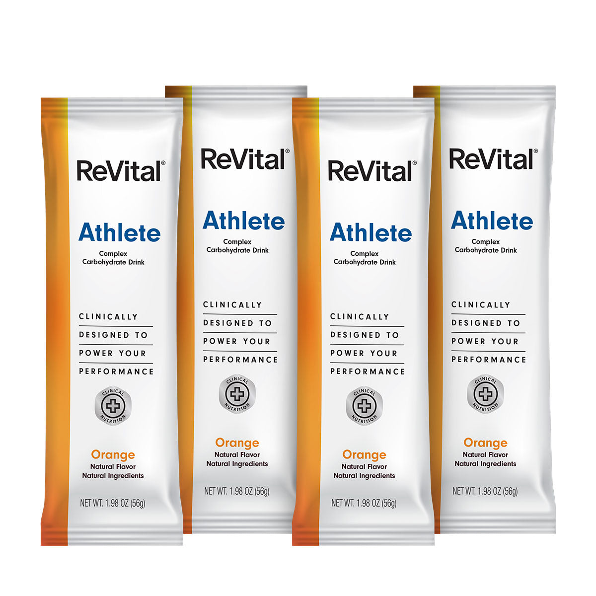ReVital Nutritional Beverage, 12oz Powdered Drink Mix, Clear Carbohydrate Athlete 4-Pack Powder Sticks Kit G, Orange Flavor