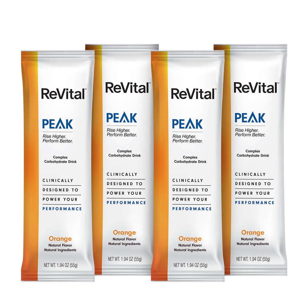 ReVital Nutritional Beverage, 12oz Powdered Drink Mix, Clear Carbohydrate PEAK 4-Pack Powder Sticks Kit G, Orange Flavor