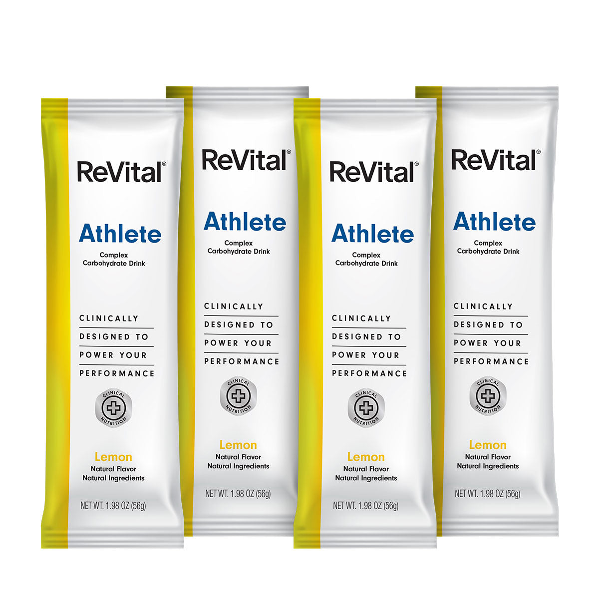 ReVital Nutritional Beverage, 12oz Powdered Drink Mix, Clear Carbohydrate Athlete 4-Pack Powder Sticks Kit H, Lemon Flavor