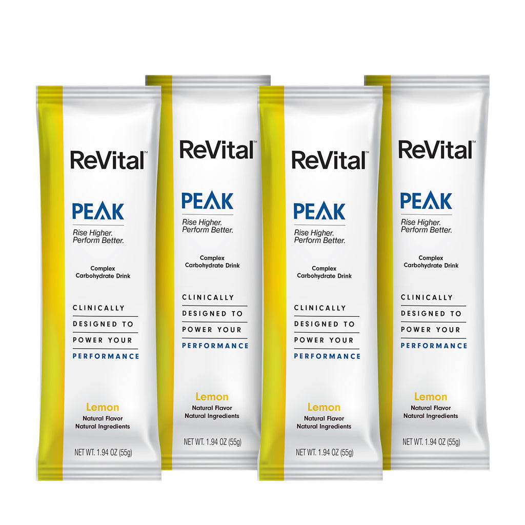 ReVital Nutritional Beverage, 12oz Powdered Drink Mix, Clear Carbohydrate PEAK 4-Pack Powder Sticks Kit H, Lemon Flavor