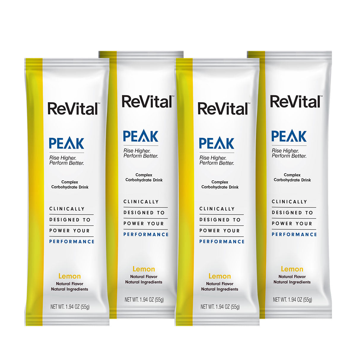 ReVital Nutritional Beverage, 12oz Powdered Drink Mix, Clear Carbohydrate PEAK 4-Pack Powder Sticks Kit H, Lemon Flavor