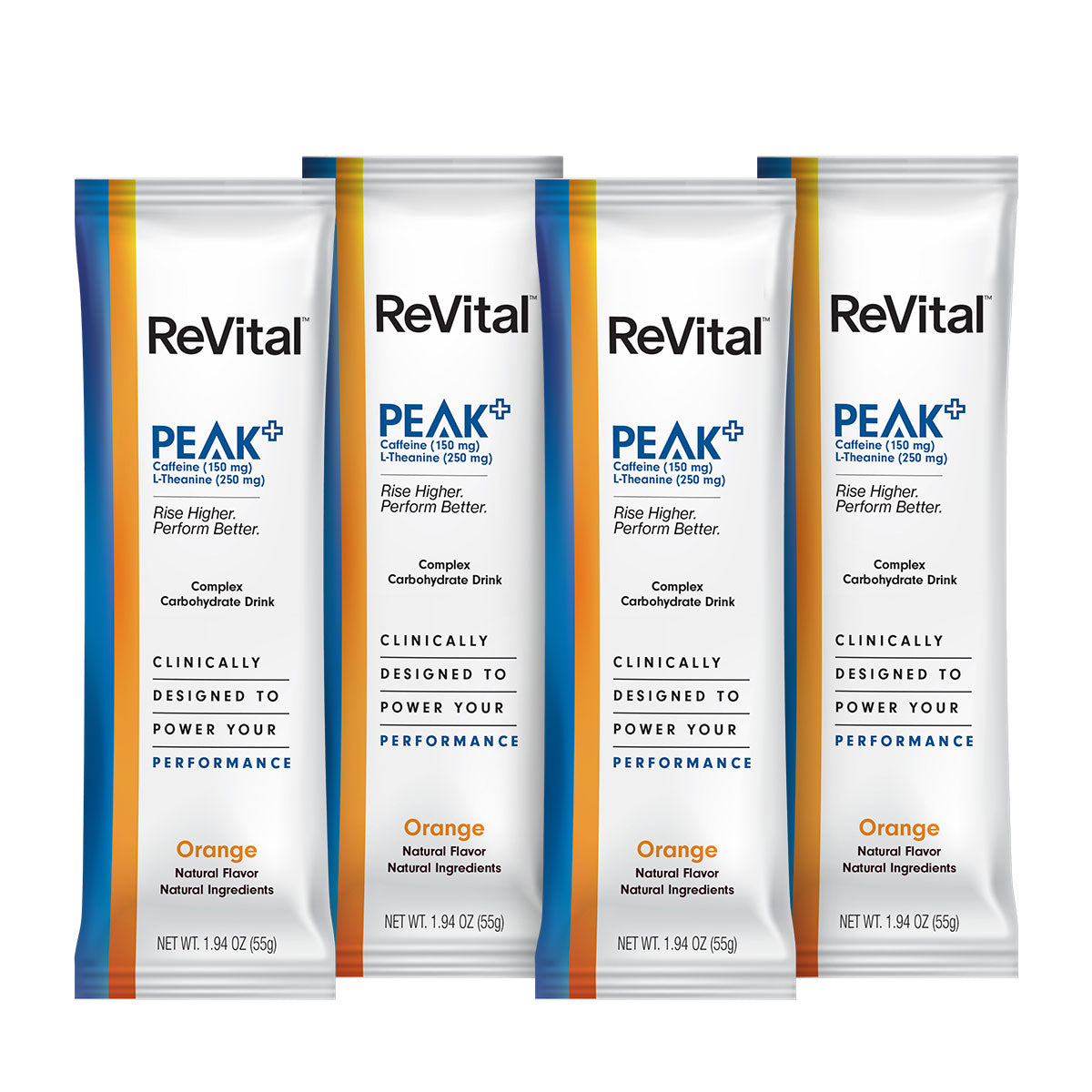 ReVital Nutritional Beverage, 12oz Powdered Drink Mix, Clear Carbohydrate PEAK 4-Pack Powder Sticks Kit I, Orange Flavor