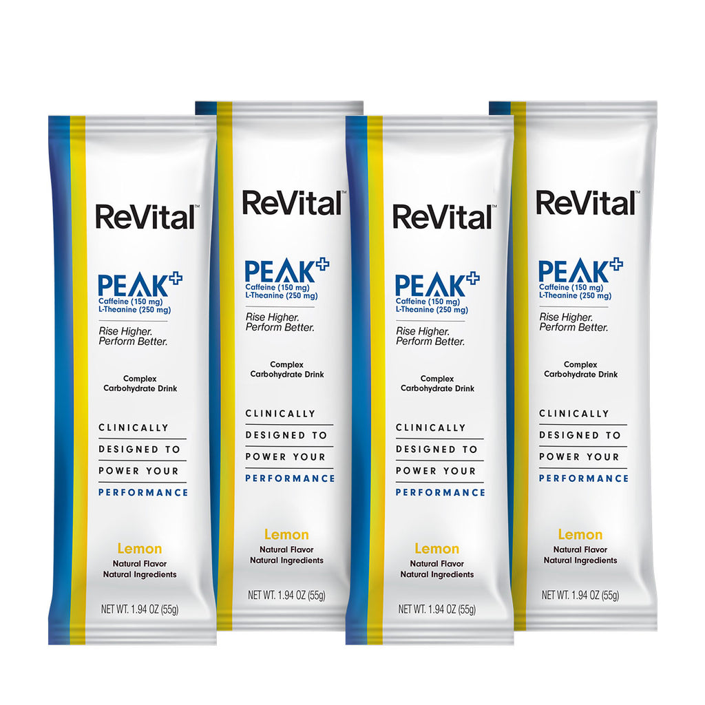 ReVital Nutritional Beverage, 12oz Powdered Drink Mix, Clear Carbohydrate Athlete Plus 4-Pack Powder Sticks Kit J, Lemon Flavor