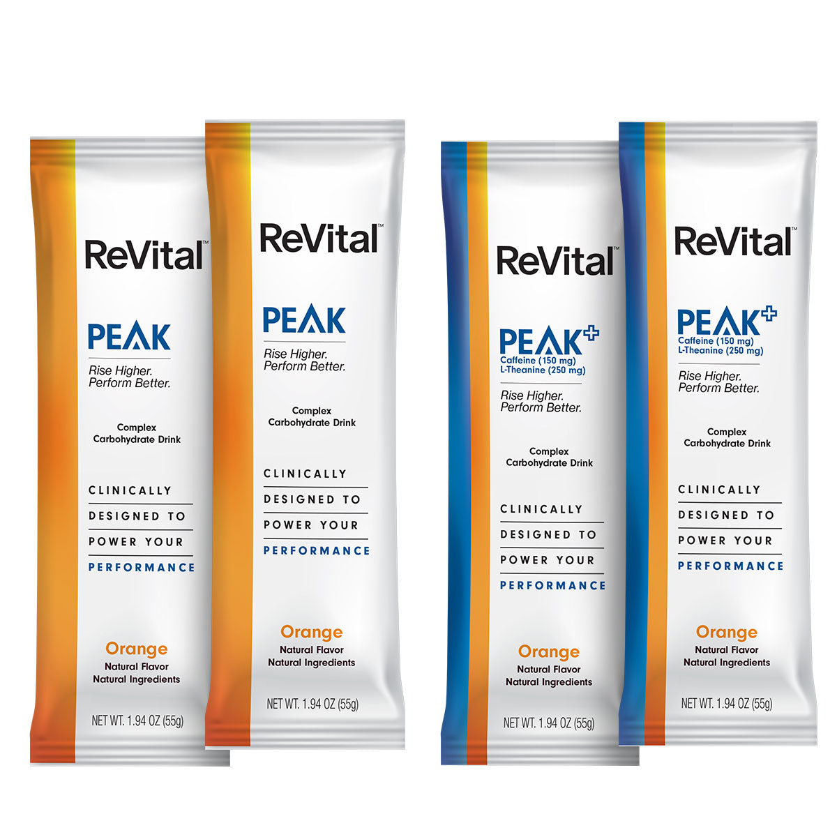 ReVital Nutritional Beverage, 12oz Powdered Drink Mix, Clear Carbohydrate PEAK+ 4-Pack Powder Sticks Mix Kit K, Orange Flavor