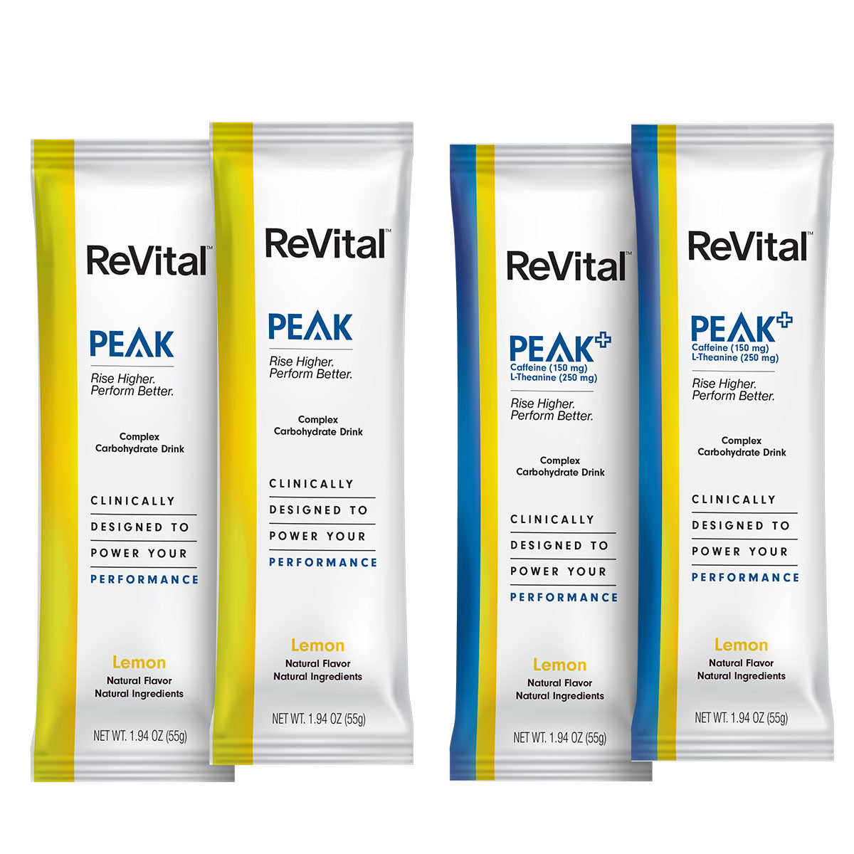 ReVital Nutritional Beverage, 12oz Powdered Drink Mix, Clear Carbohydrate PEAK+ 4-Pack Powder Sticks Mix Kit L, Lemon Flavor